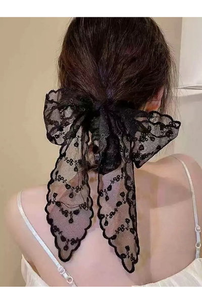 Take Two By Styli Black Lace Bow Hair Tie