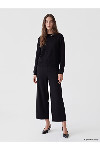 LC Waikiki Özmarka New Season Black Loose Fit Wide Leg Women's Trousers