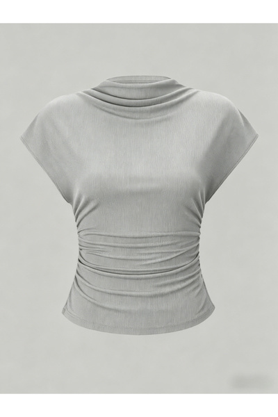 Take Two By Styli Grey Short Sleeve Ruched Top