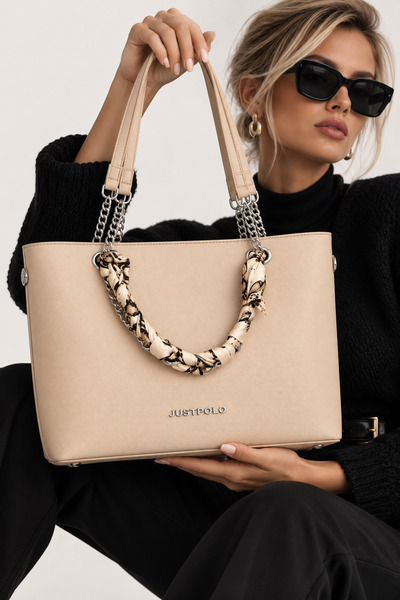 Just Polo Women's Shoulder and Arm Bag with Chain and Scarf Detail