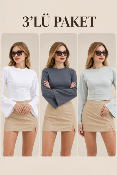 COMBİNE MİCHAİL Women's Casual 3-Piece Crop Blouse