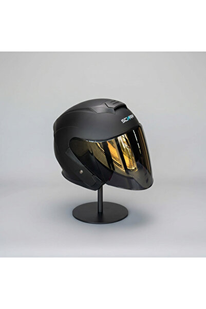 528 Siyah Vizörlü Yarım Motosiklet Kaskı - Güneş Camlı Açık Kask (Mat Siyah)