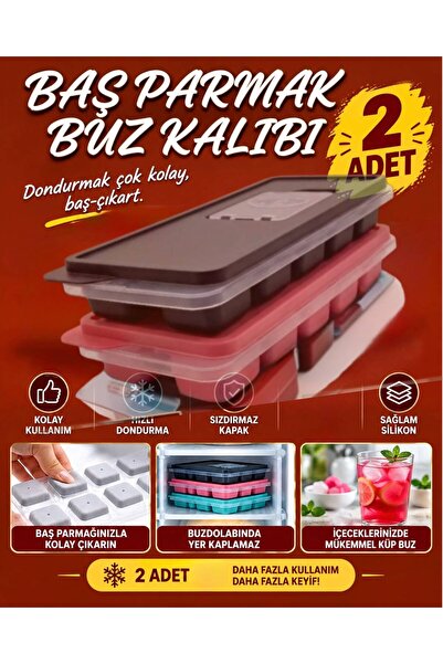 2 Adet Bas Parmak Silikon Buz Kalıbı 12 Bölmeli – Pratik ve Kolay Buz Yapma Kalıbı | Silikon Buz Küpleri