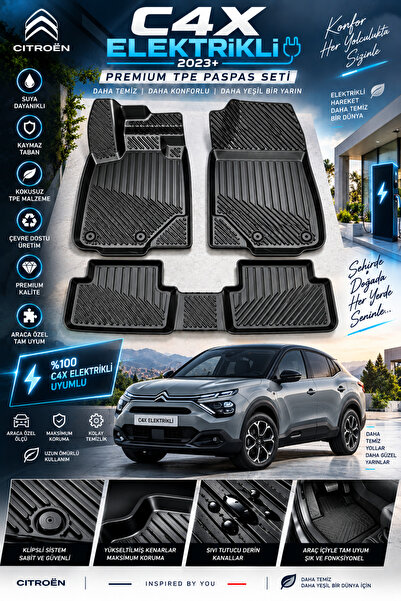 Black Gold **Citroën C4X Elektrikli 2023+ Uyumlu 3D TPE Oto Paspas – Araca Öz...