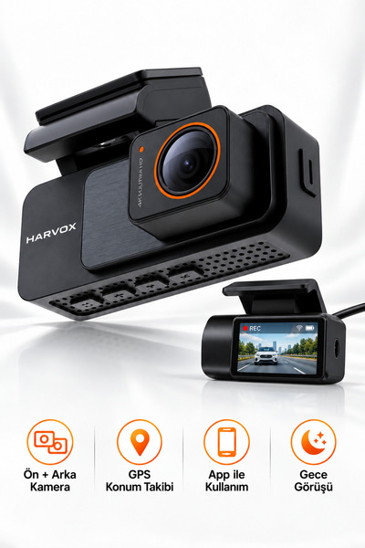 Omaze 4K Araç Kamerası Ön Arka Çift Kameralı GPS Konum Takipli App Kontrollü ...
