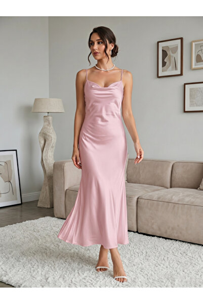 Take Two By Styli Pink Satin Slip Maxi Dress