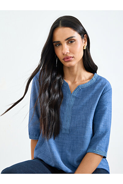 Take Two By Styli Blue Short Sleeve Blouse