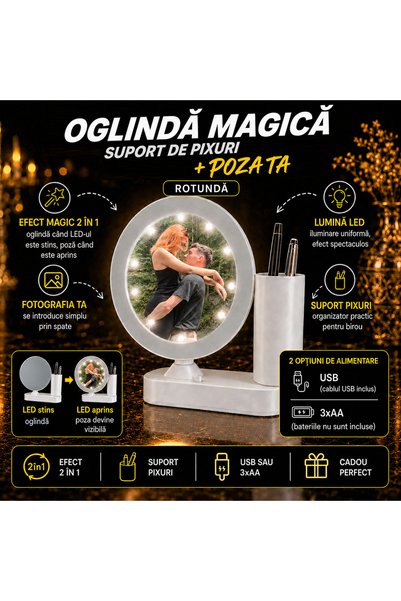 Generic Brand Oglindă Magică rotundă personalizată cu suport pentru pixuri ✨