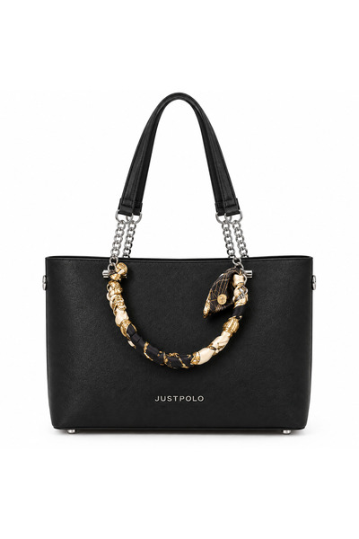 Just Polo Women's Shoulder and Arm Bag with Chain and Scarf Detail