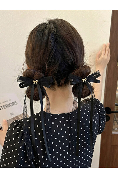 Take Two By Styli Set Of 2 - Solid Long Ribbon Bow Hair Clip