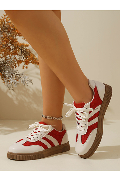 Take Two By Styli Women Red Striped Flat Sneakers