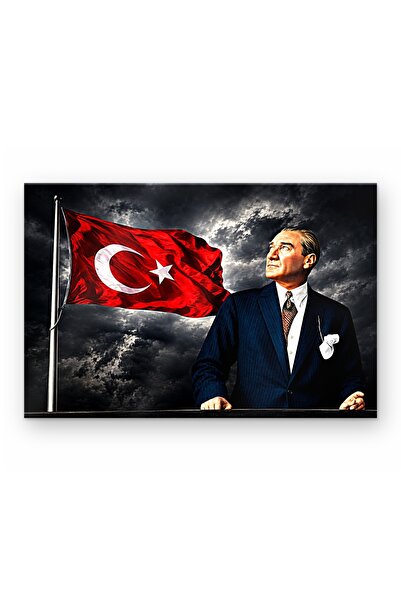 Atatürk ve Türk Bayrağı Temalı Cam Tablo | Modern Ofis Duvar Dekoru