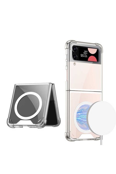Galaxy Z Flip 3 Kılıf Wireless Şarj Özellikli Airbagli SBT Kıpta Anti Shock M-safe Kılıf