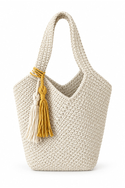 Elephant شنطة كروشيه يدوية لوتس لون أوف وايت بمقبض مدمج - Lotus Crochet Bag O...