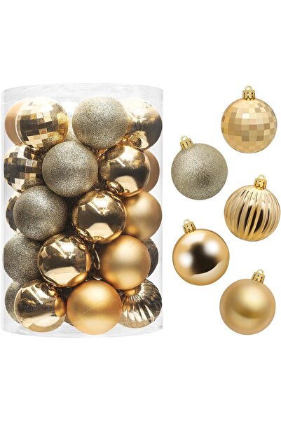 Generic Luxurious Christmas Tree Ornaments, 8cm Gold and Silver Glitter Baubl...