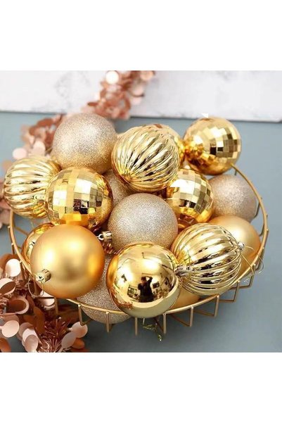 Generic Christmas Collection Gold Shatterproof Ornament Balls, 24-Pack Mixed Finish Baubles, 4cm Decorative Hanging Balls for Holiday Tree, Wedding, Party Decor