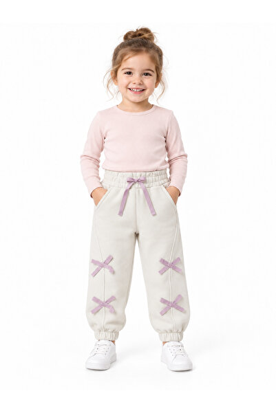 Mışıl Kids 23209-26 بنطال رياضي للفتيات مزين بشريط وحزام مطاطي ورباط عند الخص...