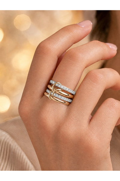 Take Two By Styli Multi-Tone Interlocking Embellished Ring