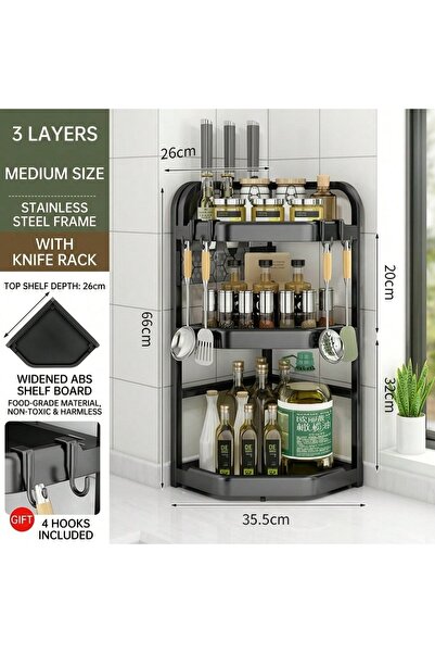 Generic Brand 3-Tier Kitchen Corner Spice Rack – Triangular Countertop Organi...