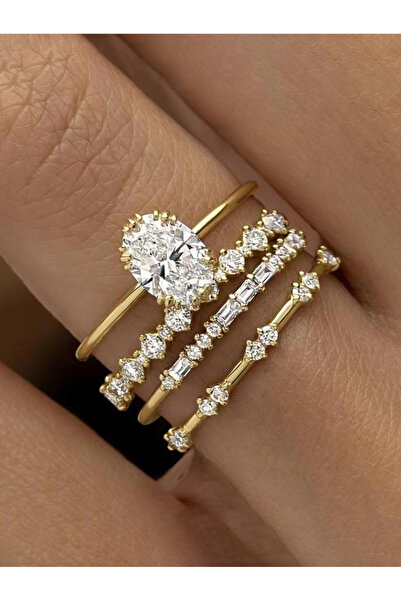 Take Two By Styli Golden Stackable Diamond Ring Set