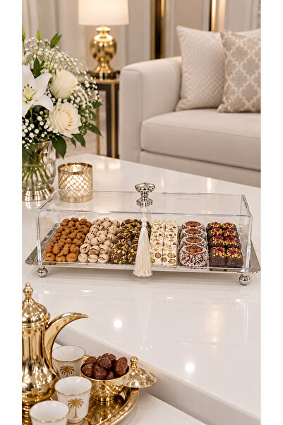 ABAREEK Rectangular stainless steel dessert and crisper serving tray with tra...