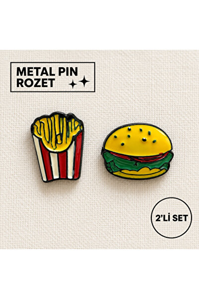 DREAMIOGIFTANDBOX Patates Kızartması ve Hamburger Metal Pin Rozet 2’li Set Fa...