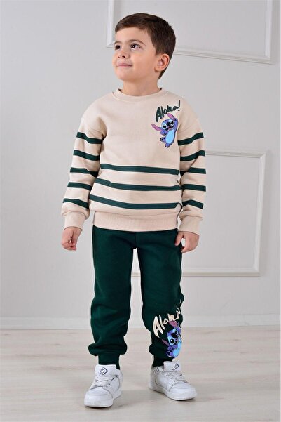LOFİ KİDS Boy's Patterned 3-Yarn Rastered Elastic Leg Sweatpants Set