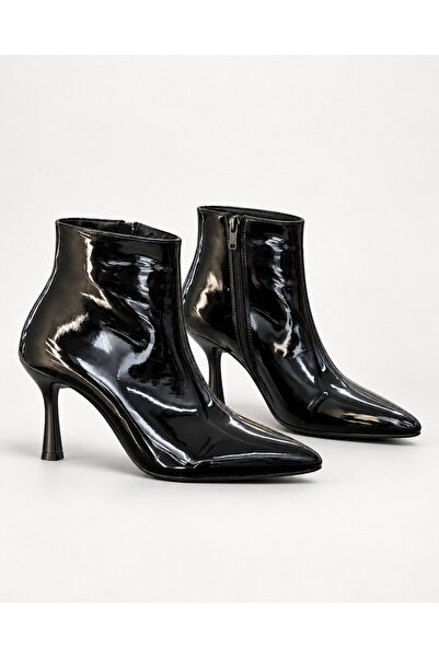 bay tuluk Baytuluk Bt-S8 Black Patent Leather Pointed Toe 8 cm High Heel Stil...