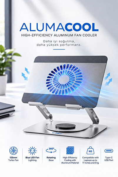 Claw's ALUMACOOL – Sessiz, Turbo Güçlü Alüminyum Laptop Soğutucu Stand