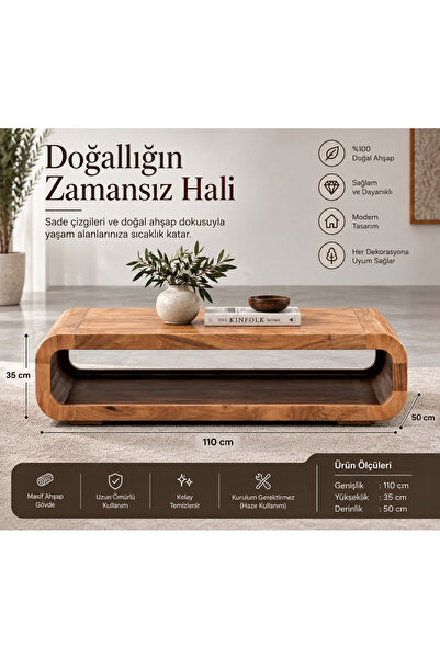 120x60 cm dikdörtgen masif ahşap sehpa