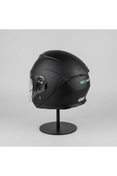 scharf 528 Şeffaf Vizörlü Yarım Motosiklet Kaskı - Güneş Camlı Açık Kask (Mat Siyah)