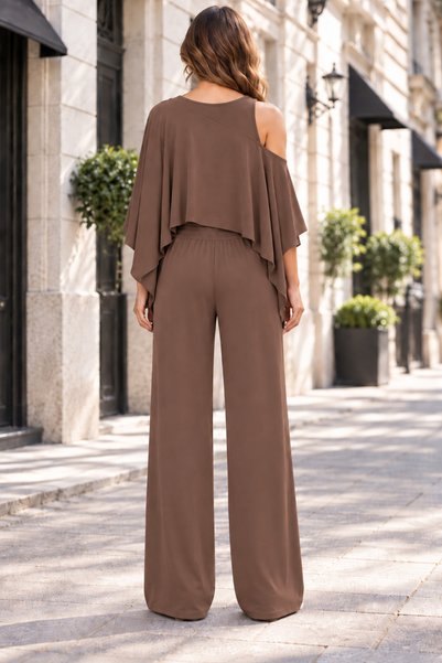 LILAC Women's 95% Viscose Pocketless Brown Elastic Waist Flexible Trousers