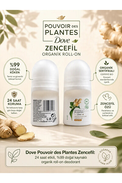 Dove Pouvoir des Plantes Zencefil Özlü Organik Roll On Deodorant 50 ml Ter Ko...