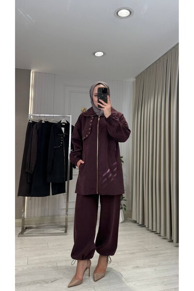 Jupe Kadın Diagonal Dokulu Modal Kumaş Şalvar Pantolon İkili Takım 8674