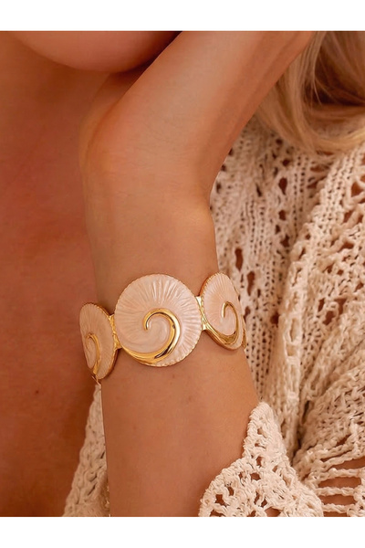 Take Two By Styli Gold And Ivory Swirl Bangle Bracelet