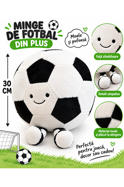 SHOP LIKE A PRO Minge de Fotbal din Plus cu Față Zâmbitoare, 30 cm, Moale și ...