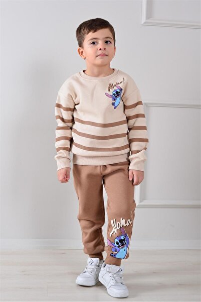 LOFİ KİDS Boy's Patterned 3-Yarn Rastered Elastic Leg Sweatpants Set
