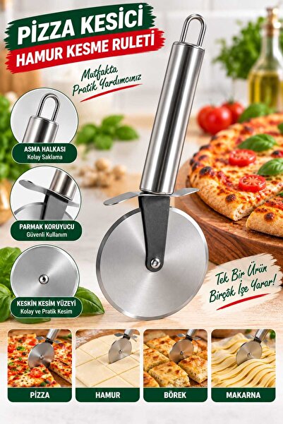 tafce Metal Saplı Pizza Kesici, Hamur Kesme Ruleti, Pizza Dilimleyici, Börek ...