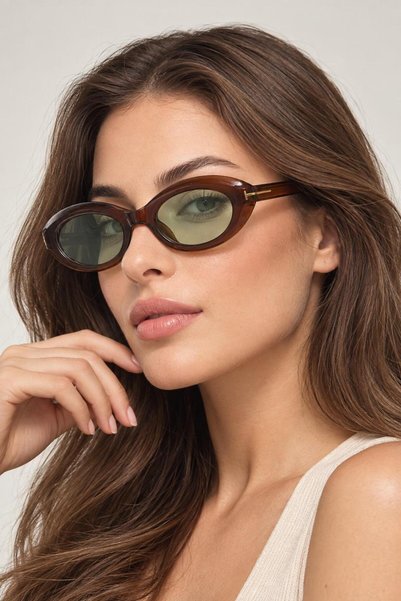 Nilu Moda Premium Lüks Tasarım Oval Uv 400 Su Yeşili Cam Güneş Gözlüğü