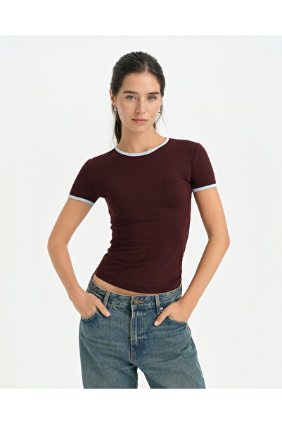 Ayma Active Chestnut Contrast Ribbed T-Shirt