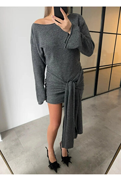 My Blog Anthracite Tie-Front Short Dress - 2Y7123
