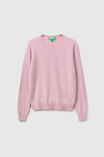 United Colors of Benetton Women's Lilac 100% Merino Crew Neck Sweater