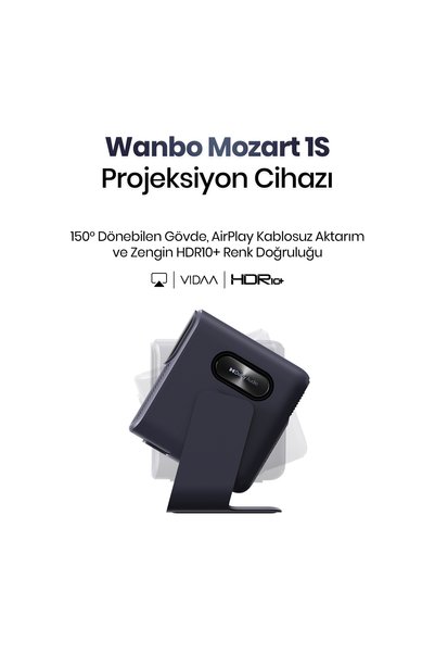 wanbo Mozart 1S 1200 ANSI VIDAA Voice Full HD Akıllı Projeksiyon Cihazı 4K Destekler Dahili Gimbal Stand