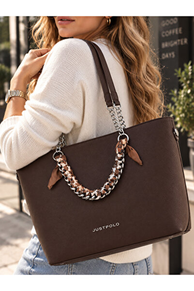 Just Polo Women's Shoulder and Arm Bag with Chain and Scarf Detail