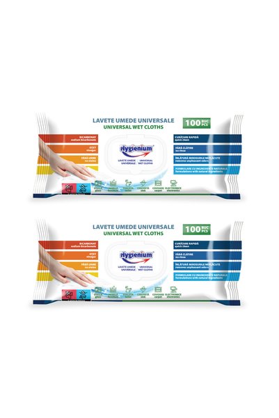 Hygienium Set 2 x Servetele umede bicarbonat, 100 buc, 23x21, 5 cm, cu bicarb...
