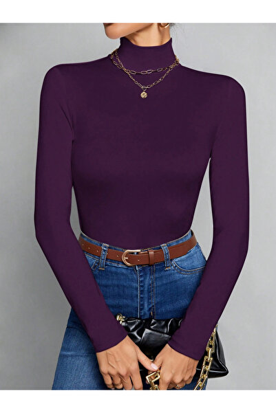 Take Two By Styli Purple Mock Neck Long Sleeve Top