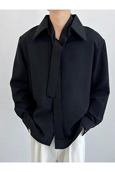 Take Two By Styli Men Solid Shirt With Tie And Shoulder Pad Design