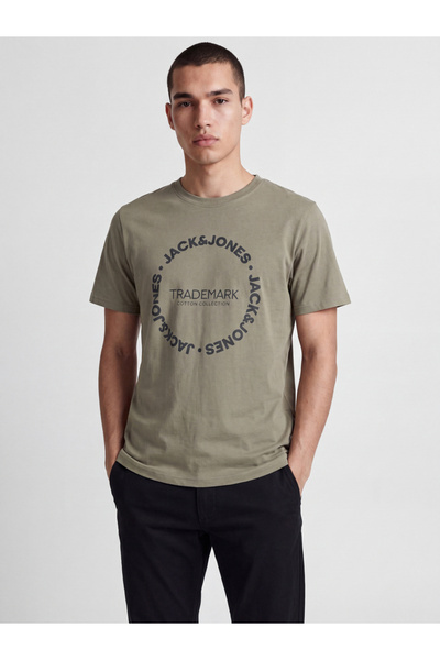Jack & Jones Khaki Jjbenson Slogan Print Crew Neck T-Shirt