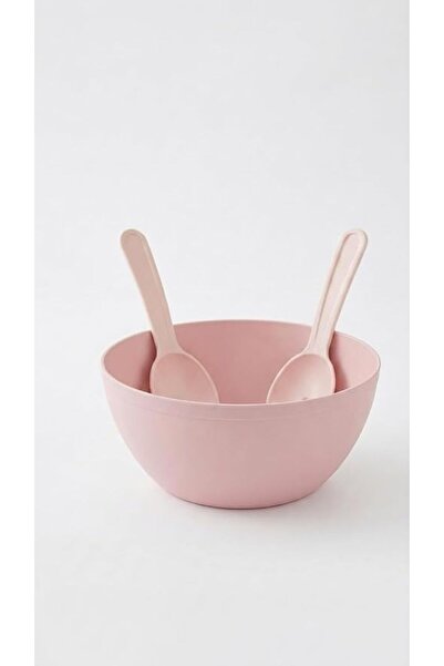 Generic Large Salad Bowl with Serving Utensils, Plastic, Round, Modern Contem...