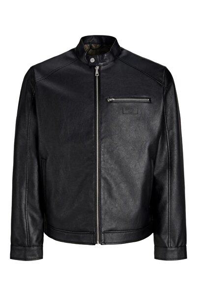 Jack & Jones Erkek Deri Ceket 63412147218 Siyah Rahat Kesim Bol Kalıp